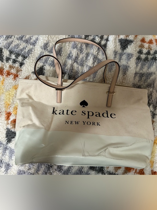 kate spade Handbags - Kate Spade New York Canvas & PVC Tote Bag Cream Blush Pink Large